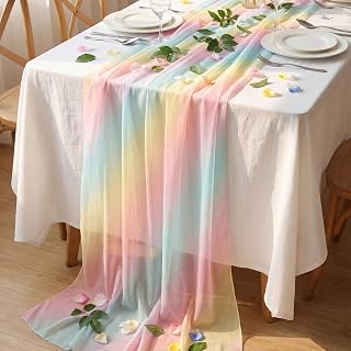 10 Packs Pastel Tulle Table Runners 30 x 120 Inch Gauze Sheer Table Runners