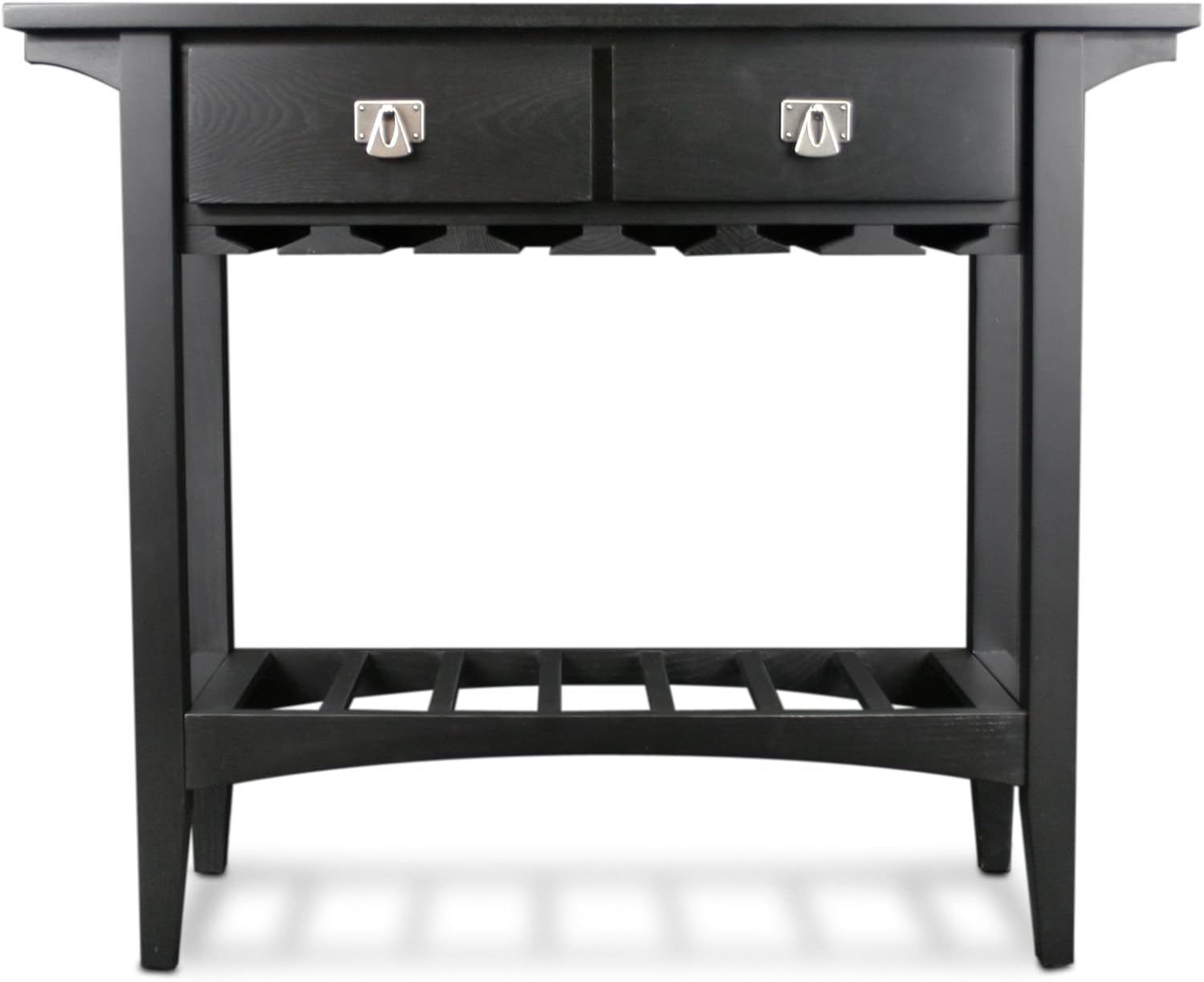 Leick Home 9061-SL Mission Wine Stand with Glass and Bottle Storage, Two Drawer, for Buffet, Dining Room, Living Room, Kitchen, Slate Black Finish