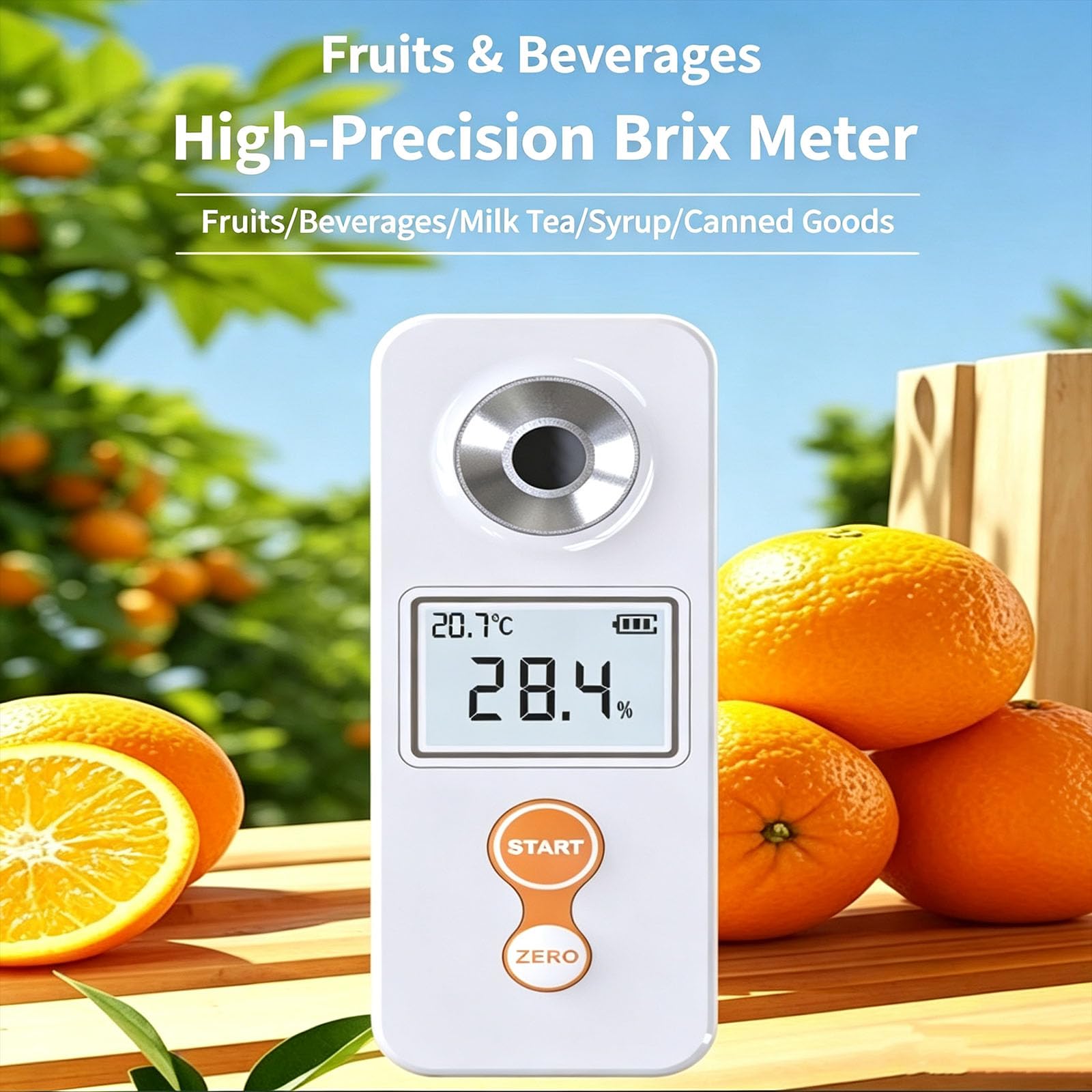Tester Cukru Owocowego, Cyfrowy Refraktometr 0-53% Z Podświetlanym Wyświetlaczem Lcd, Precyzja ±0,5%, Automatyczna Kompensacja Temperatury, Do Winiarstwa, Parzenia Kawy I Testowania Żywności