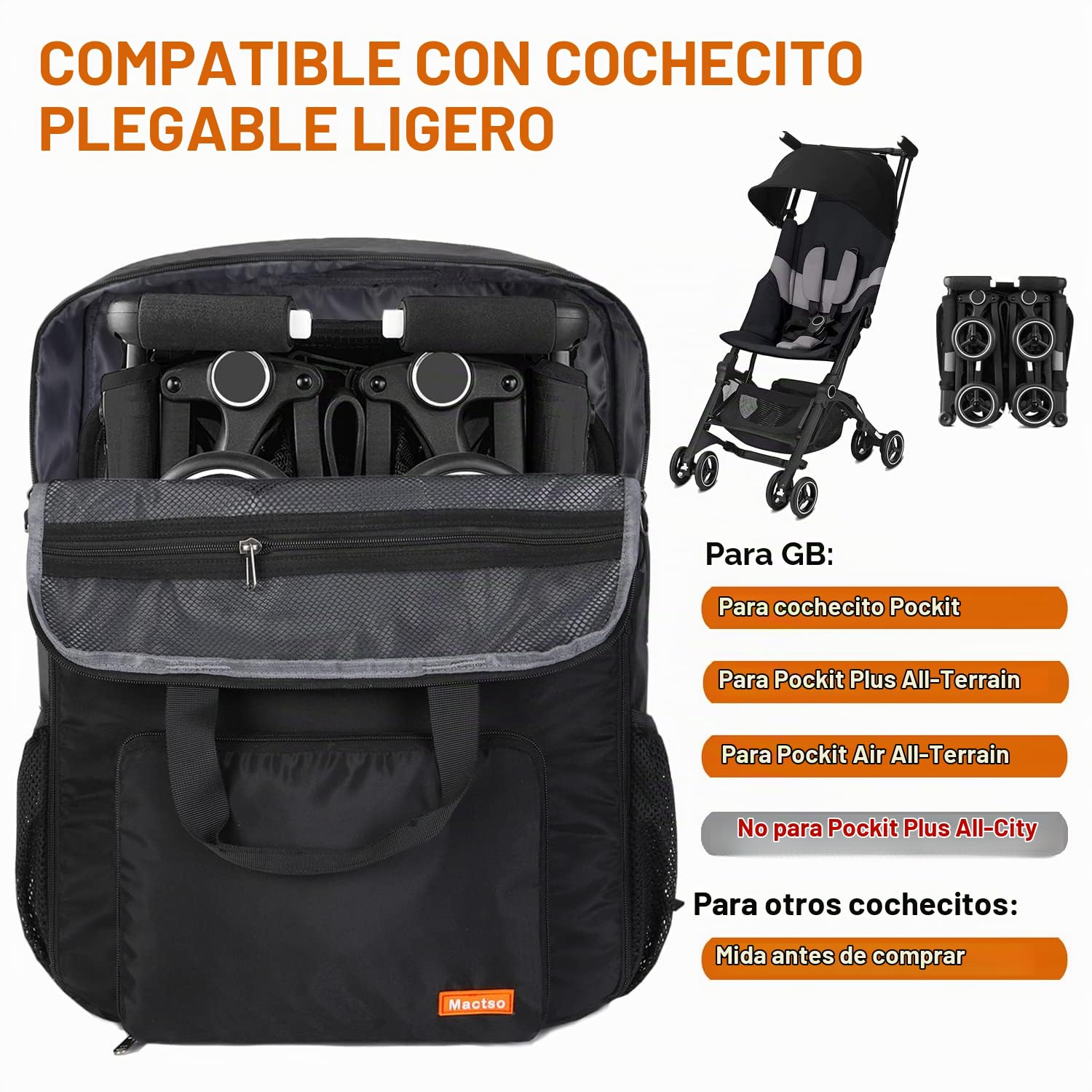 Mactso Mochila de viaje para cochecito compatible con GB Pockit y GB Pockit Air Plus All Terrain, mochila de viaje ligera para cochecito, para llevar en avión, negro, M
