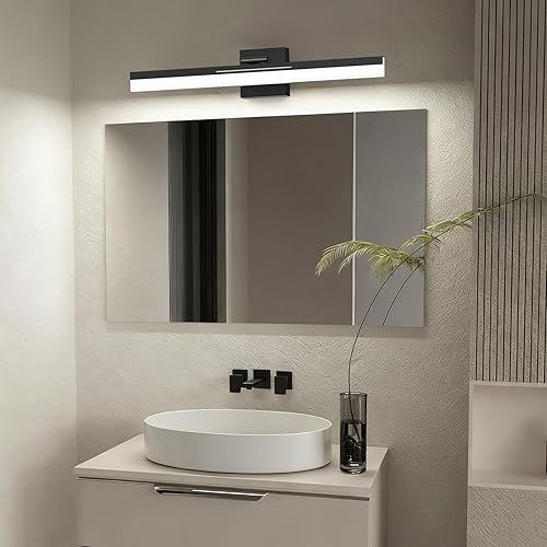 Miniatura 4 de IZORRO Moderna lámpara de tocador de baño de 24 pulgadas, giratoria, 16 W regulable, lámpara de baño LED sobre el espejo, barra de luz negra para