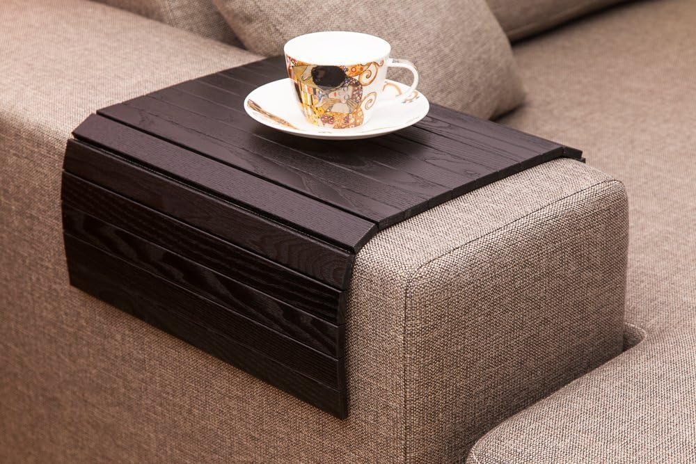 Black Sofa Side Tray Table - Wood Armrest Tray – Sofa Tray Table - Surface For Coffee/Meals/Laptop - 22.5" x 14"