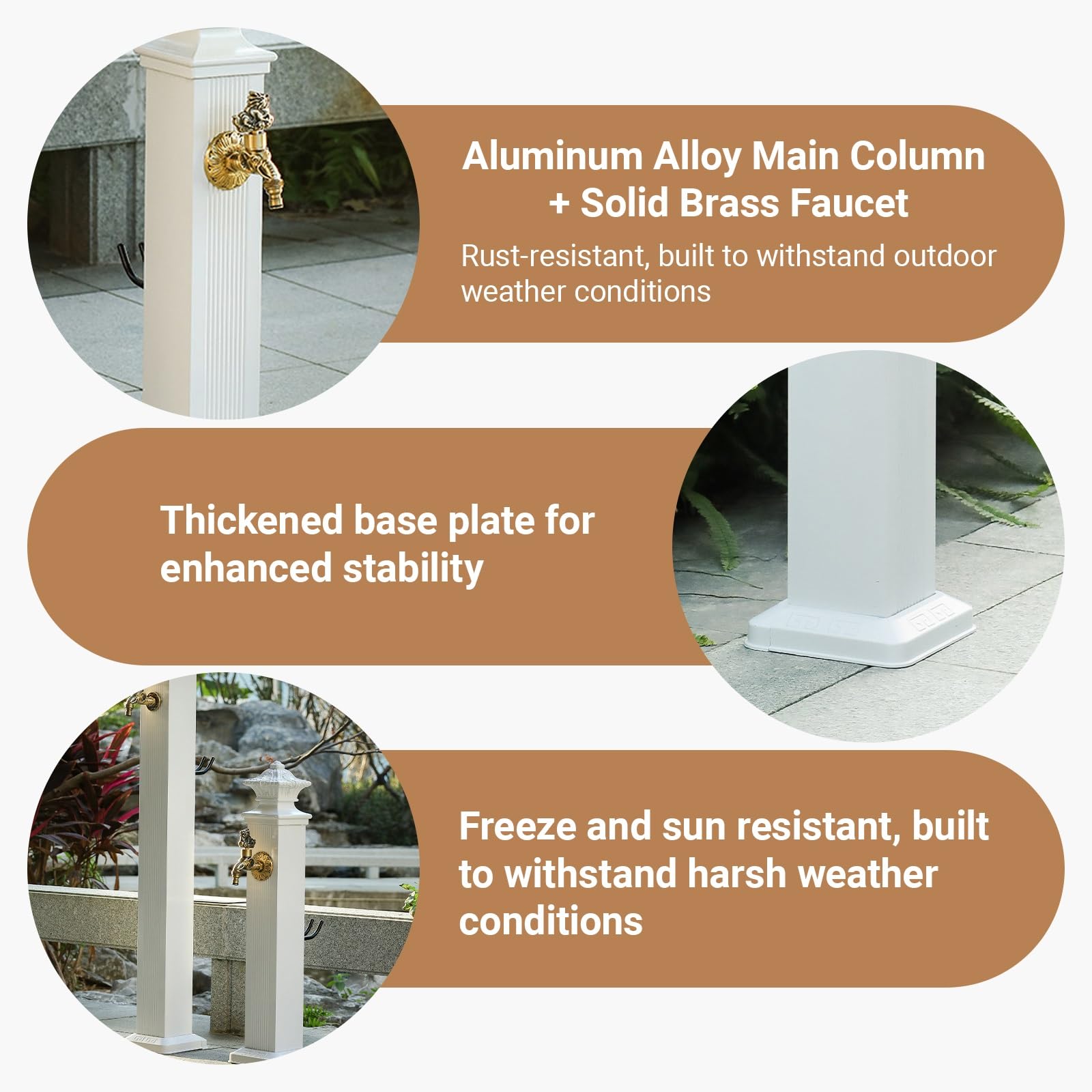 Columna de agua para exteriores, hidrante de jardín independiente de aleación de aluminio con grifo de cobre puro, cubierta protectora, pistola de pulverización de 23 pies, 44.8 pulgadas de alto