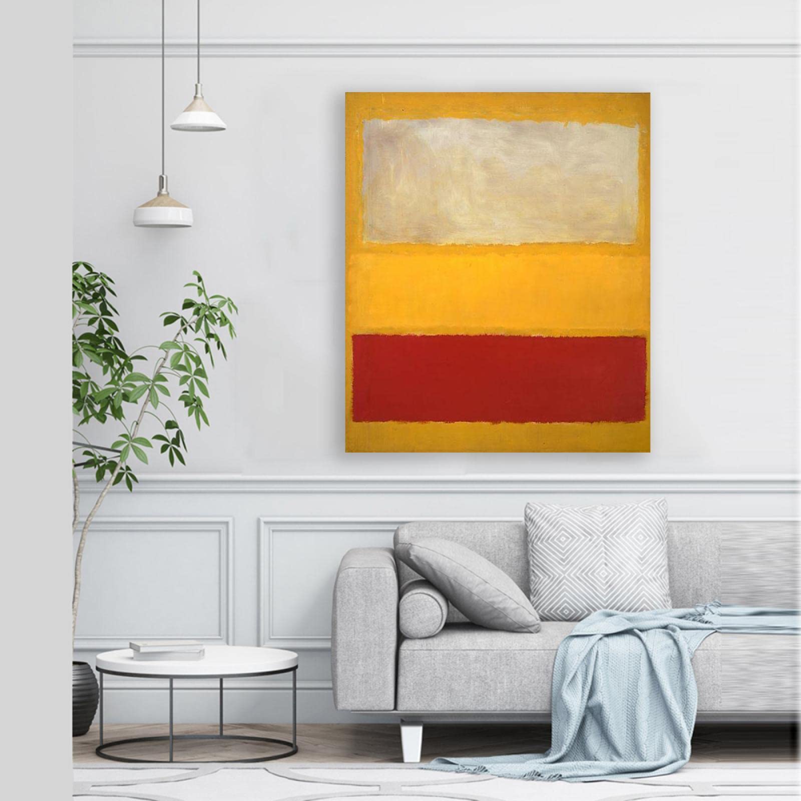 Cuadros de lienzo enmarcados Mark Rothko" Red on Yellow"Art Print. Imágenes abstractas del cartel. Reproducción de Cuadros en lienzo, decoración de pared, mural 50 x 70 cm (19,6 x 27,5), enmarcado
