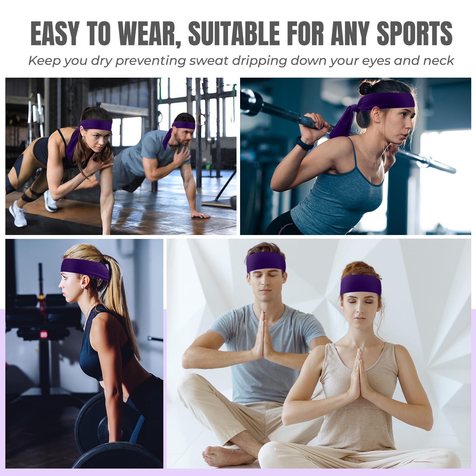 Hiboom Paquete de 18 diademas deportivas a granel para hombres y mujeres, bandas elásticas para el pelo para baloncesto, fútbol, correr, yoga