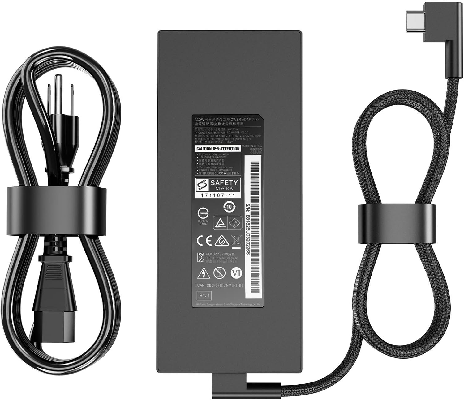 330W GaN AC Laptop Charger Compatible with Razer Blade 16 17 18 RZ09-0483 RZ09-0484 RZ09-0510 RC30-0484 RC30-04840200 Gaming Power Supply Adapter