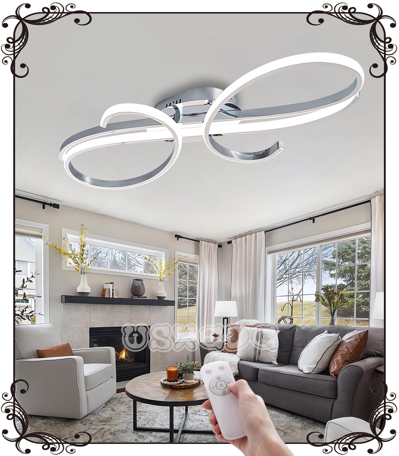 L80cm Deckenlampe LED Chrom - Deckenleuchte 64W Dimmbare 3000K-6000K Modern Wohnzimmerlampe Designer Beleuchtung Energiespar Deckenleuchte für Wohnzimmer Schlafzimmer Esszimmer Küche (Chrom)