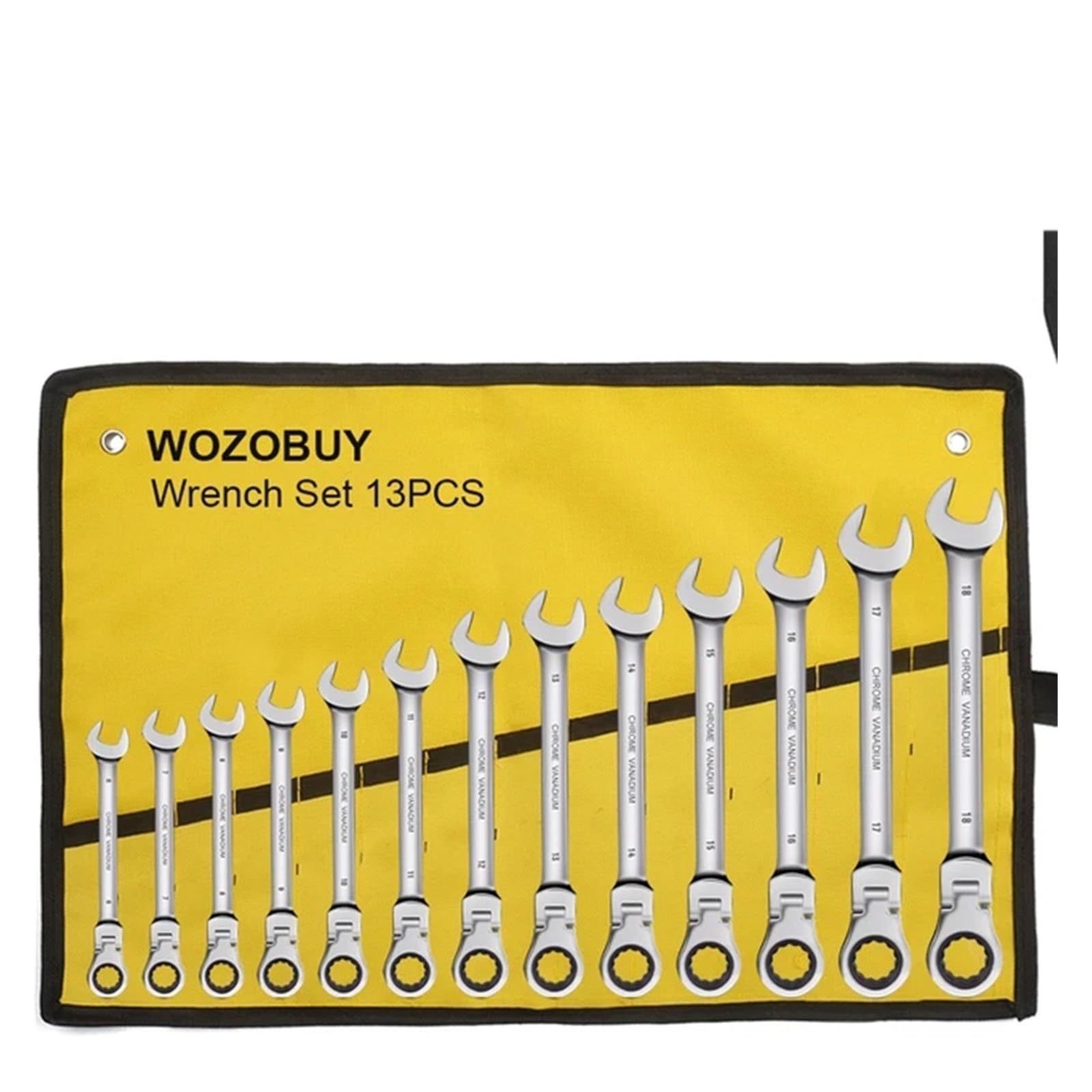 Yanyaxm 13Pcs Ratcheting Wrench Set,Combination Spanner Kit, Chrome Vanadium Steel Hand Tools Socket Key Ratchet With Canvas Bag