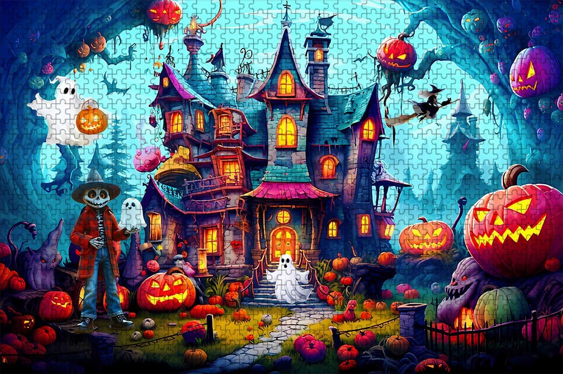 1000 Pieces Puzzle for Adults, Halloween, Horror Haunted House Puzzle Pieces,Holiday Party Gifts Puzzles (Halloween -1, 1000)
