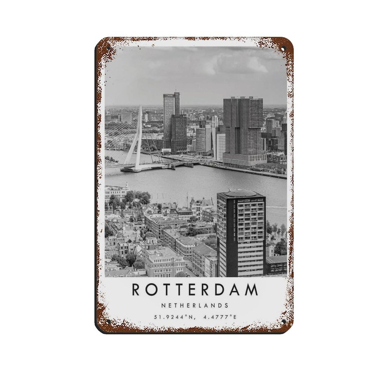 Rotterdam Travel, Netherlands Poster Tin Sign Vintage Metal Pub Club Cafe Bar Home Wall Art Decoration Poster Retro 8x12inch(20x30cm)