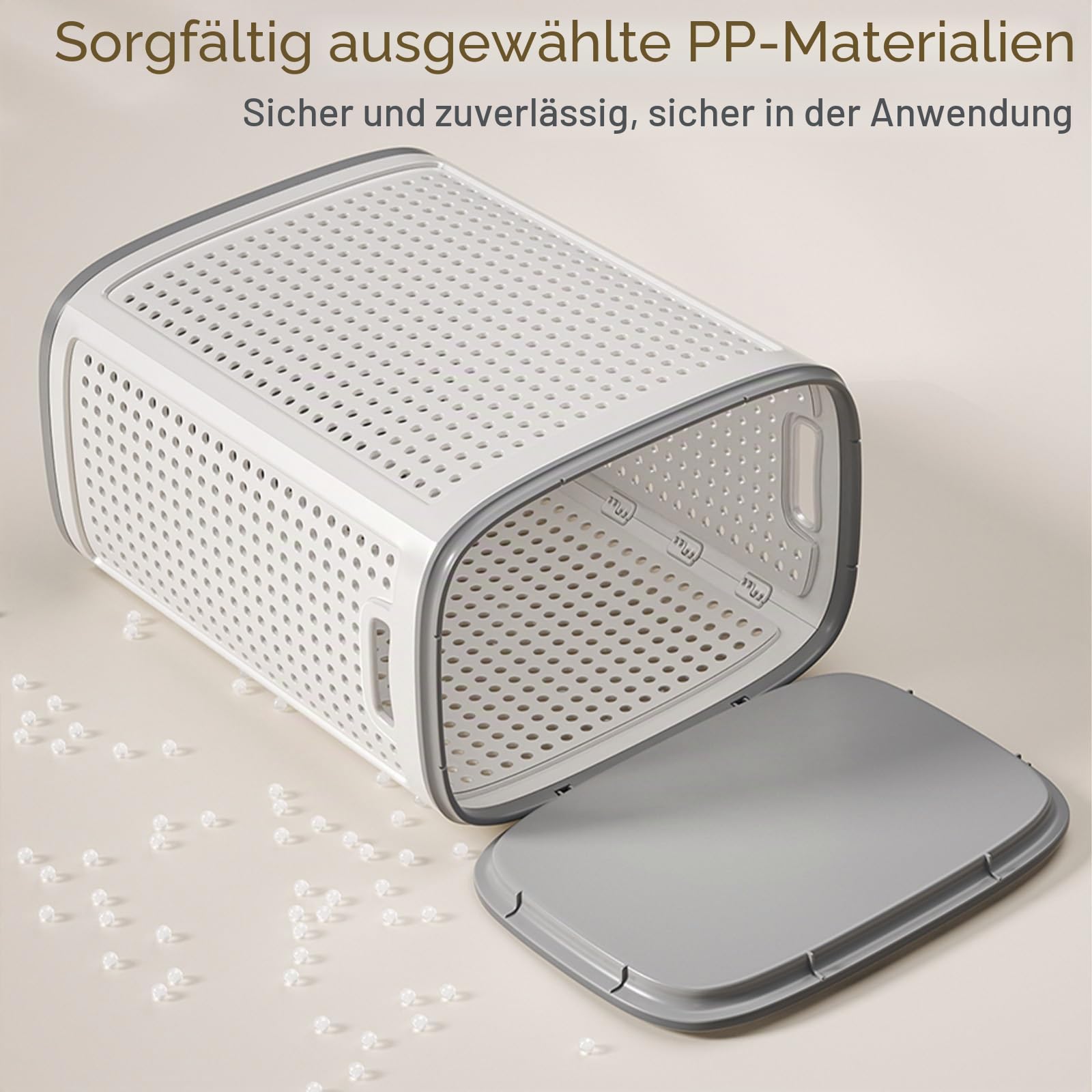 Wäschesammler mit Deckel, Wäschekorb Plastik mit Rädern, Wäschebox im Hohles Design, Waschkorb mit Praktischen Tragegriffen(Large)