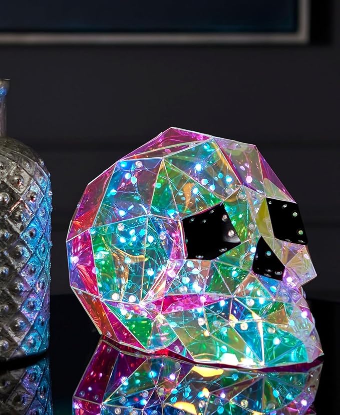 Prismatic Iridescent Ghost Skull Pumpkin Decor, Halloween LED Lights for Bedroom Hallway Table (Skeleton)