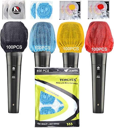 400 unidades (200 unidades) TENGYES Fundas de higiene para micrófono, desechables, no tejidas, de mano, para micrófono, cubierta protectora para