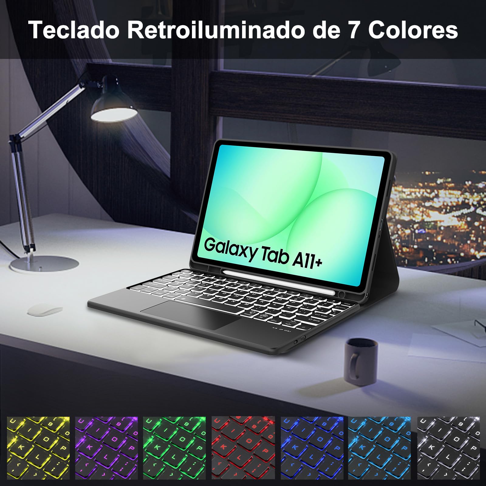 FOGARI Teclado con Touchpad para Samsung Tab A11+/A11 Plus 11" 2025 | Español Ñ Teclado Retroiluminado Magnético Desmontable Bluetooth con Trackpad para Samsung Galaxy Tab A11+ Plus 11", Negro