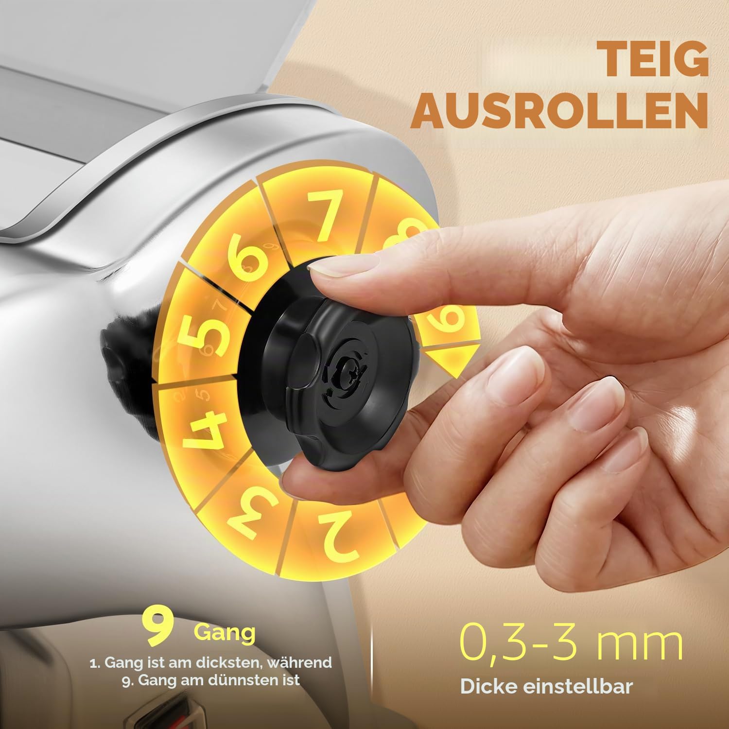 CGOLDENWALL Elektrische Nudelmaschine 140W Edelstahl Pasta Maker 2 Klingen 1,5 mm/4 mm 9 Einstellbare Stärken 0,3-3 mm