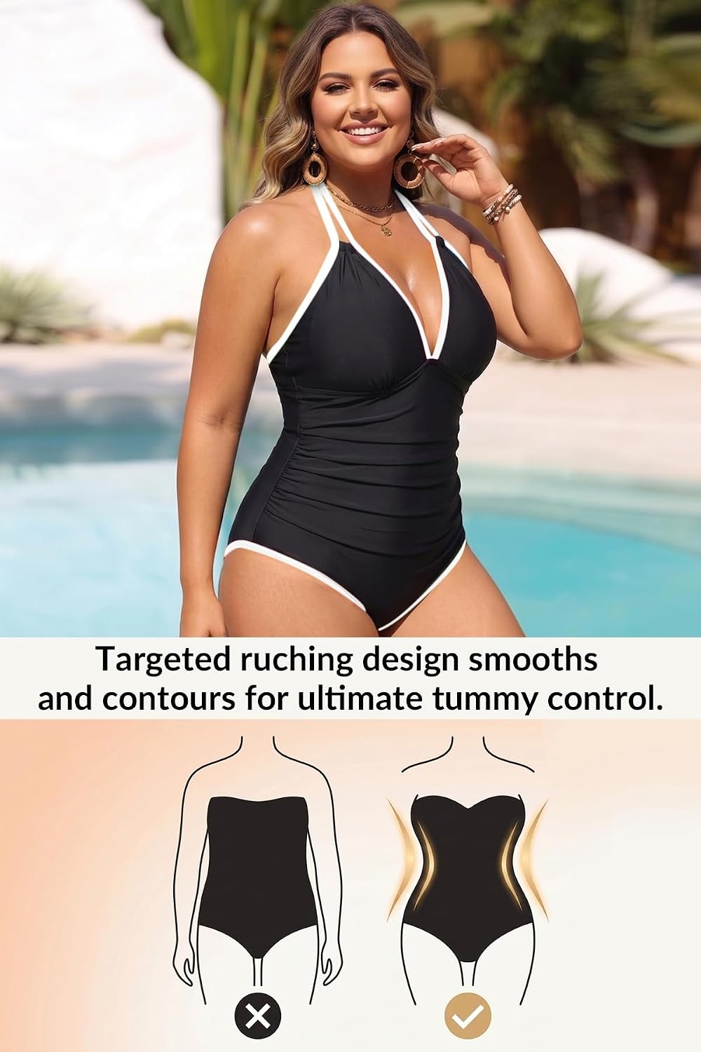 Aqua Eve Plus Size Swimsuits One Piece Bathing Suit for Women Tummy Control Sexy Halter Swimwear