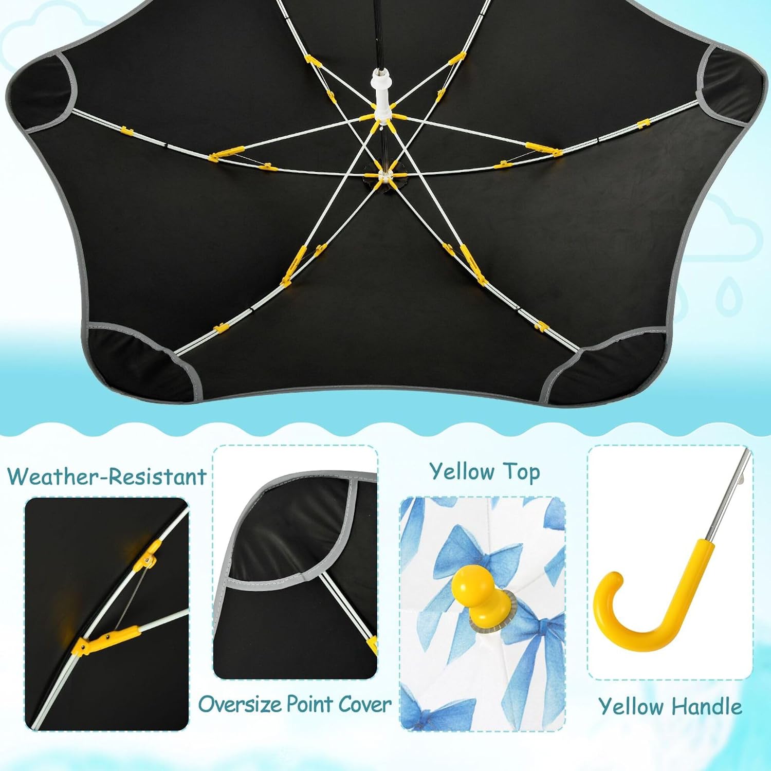 ALAZA Light Blue Bows Kids Umbrella for Girls Boys Toddler Children Rain & Sun Umbrella