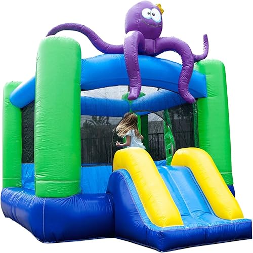 JumpOrange Kiddo Lil Lady Pulpo Bounce House de 12 x 9 pies para fiesta en el patio trasero paseo lunar y tobogán
