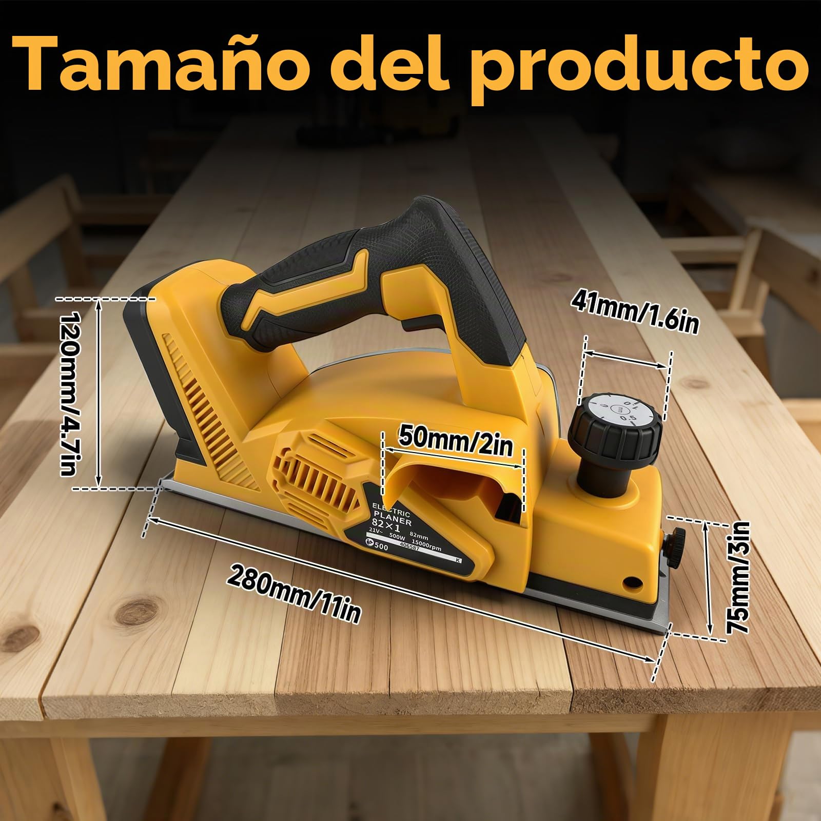 Cepillo de mano inalámbrico para baterías Dewalt de 18 V y 20 V, 15000 rpm sin escobillas, con ancho de corte de 82 mm, profundidad ajustable de 0-2 mm y bloqueo de seguridad para madera (solo