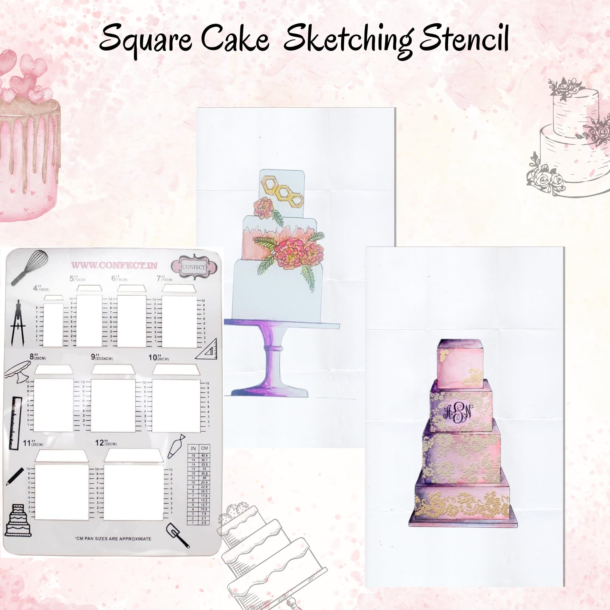 Square Cake Sketching Stencils | Cake Decorating Stencils | Cake Decorating Tools