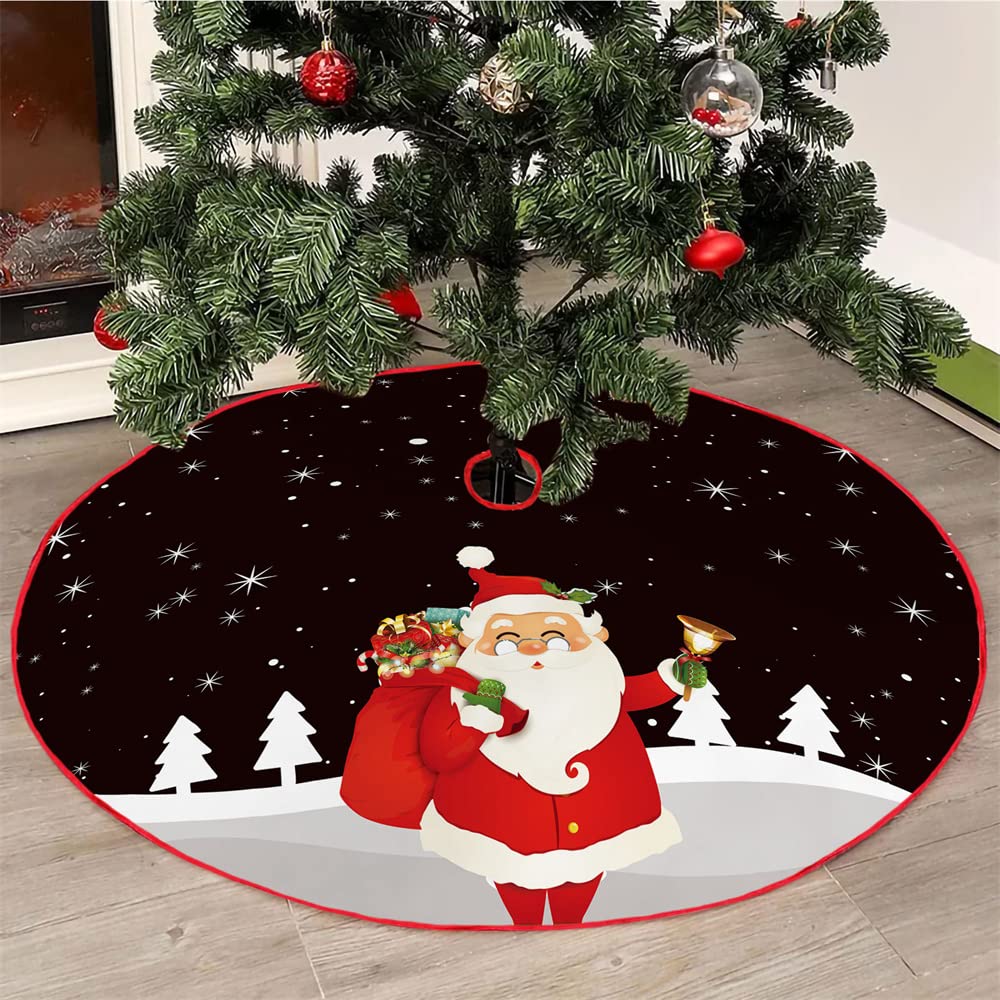 Mateju Bells Christmas Tree Skirt Red 28/36/48 Inch, Xmas Tree Skirt Soft Plush Base Floor Mat Cover Christmas Party Decorations Festive Holiday Design (,48Inch)