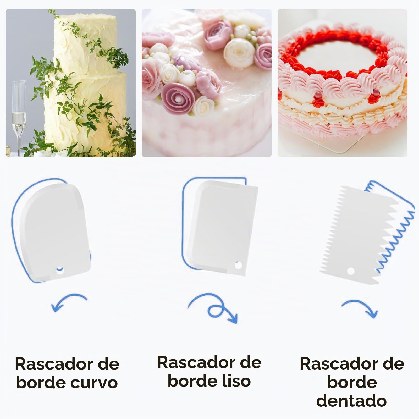 6 Piezas 28cm Plato Giratorio para Tartas, Base Giratoria Tartas Reposteria Utensilios Torta Giratoria, Soporte Giratorio para Pasteles Incluye 2 Espátulas para Tartas y 3 Rascadores