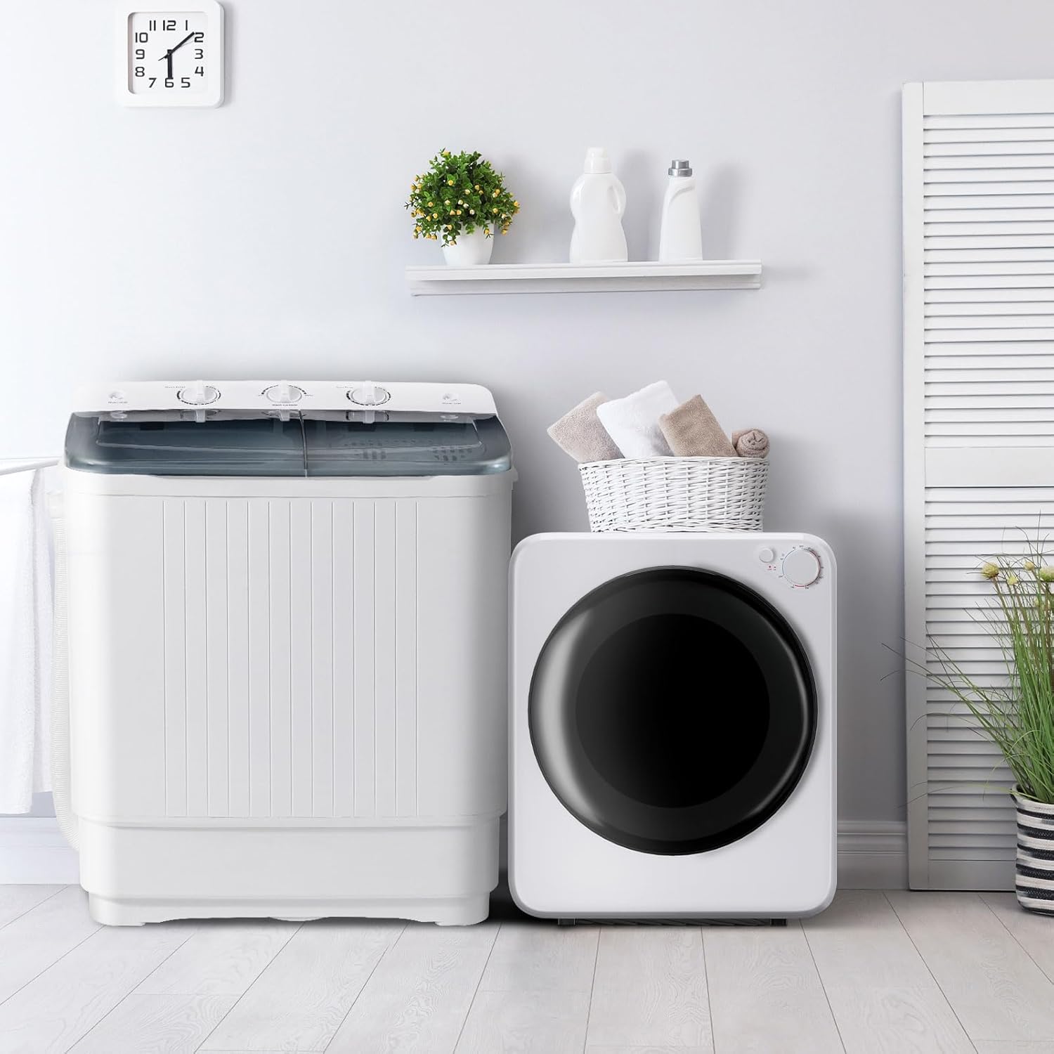 Portable 32Lbs Twin Tub Washer + 1.8 Cu.Ft Dryer Combo, 11Lbs Washing & 7Lbs Spinning, 5 Modes Rotary Heating Dryer, Stainless Steel Drum, Washer and Dryer Combo Set for Apartment, Dorm, RV