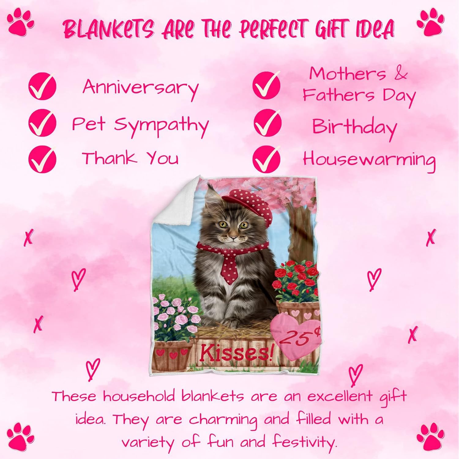 Rosie 25 Cent Kisses Maine Coon Cat Blanket - Lightweight Soft Cozy and Durable Bed Blanket - Animal Theme Fuzzy Blanket for Sofa Couch BLNKT61366 (50x60 Woven)