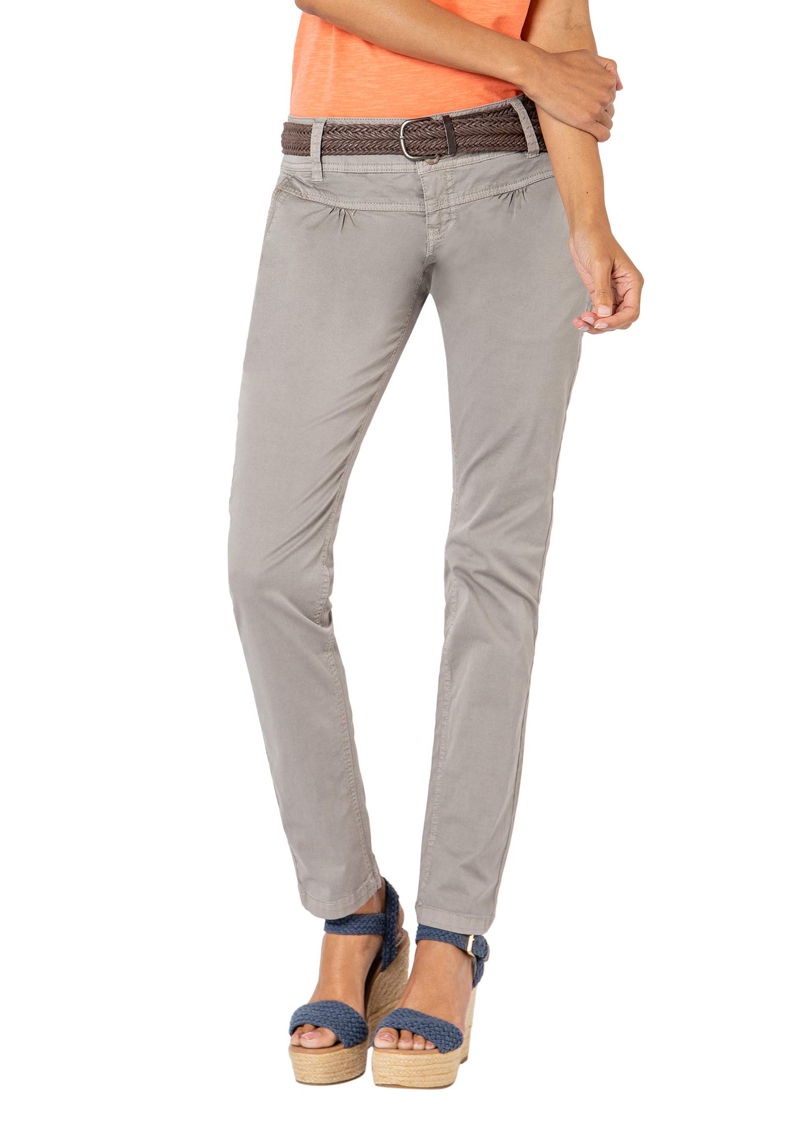 Urban Surface Damen Chino Stoff-Hose mit Flecht-Gürtel