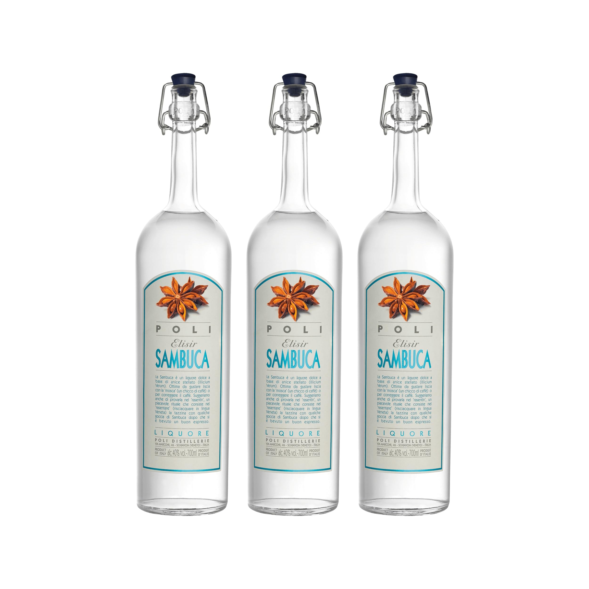 Jacopo Poli Elisir Sambuca Sternanislikör süß Likör Italien inkl. FeinWert E-Book (3 x 0.7 l)