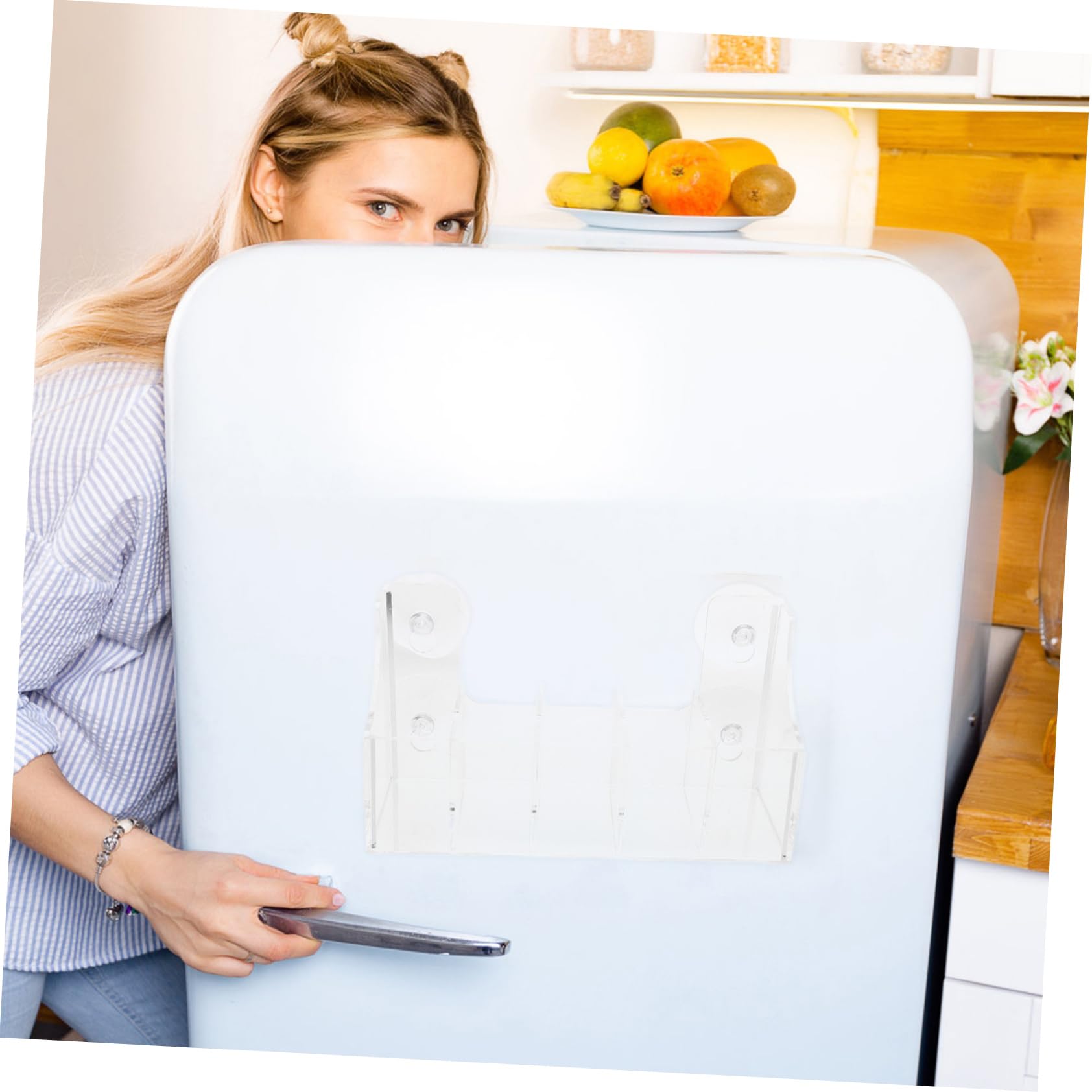 Organizer per Frigo in Acrilico 5 Scomparti e Ventose, Mensola Frigorifero Versatile per Fridge Organization in Cucina e Negozio