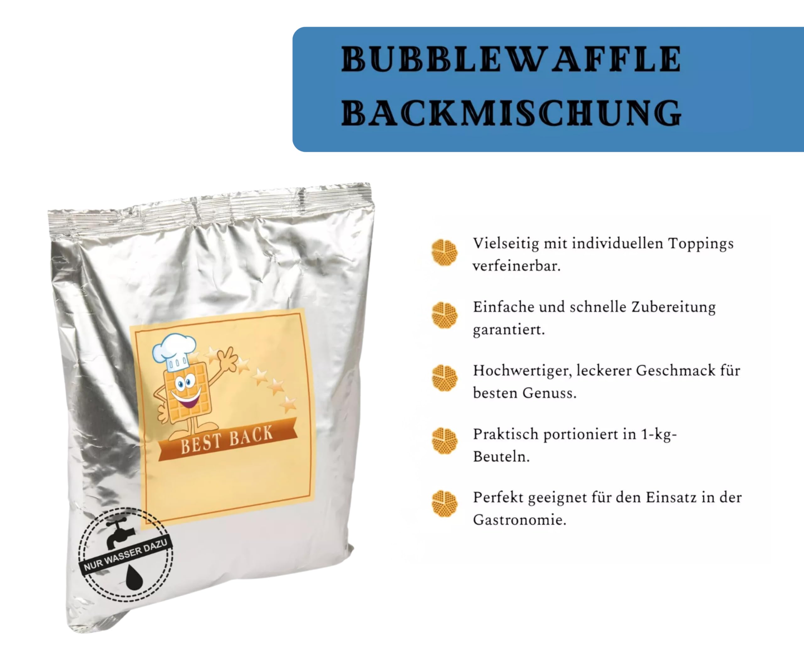 BEST BACK Bubble Waffel Backmischung 5 kg, 5er Pack (1kg)
