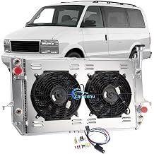 4 Row Aluminum Radiator with Shroud & Dual 12" Fans + Thermostat Relay Kit for 1996-2005 Chevy Astro GMC Safari 4.3L V6 GAS Automatic 1996 1997 1998 1999 2000 2005