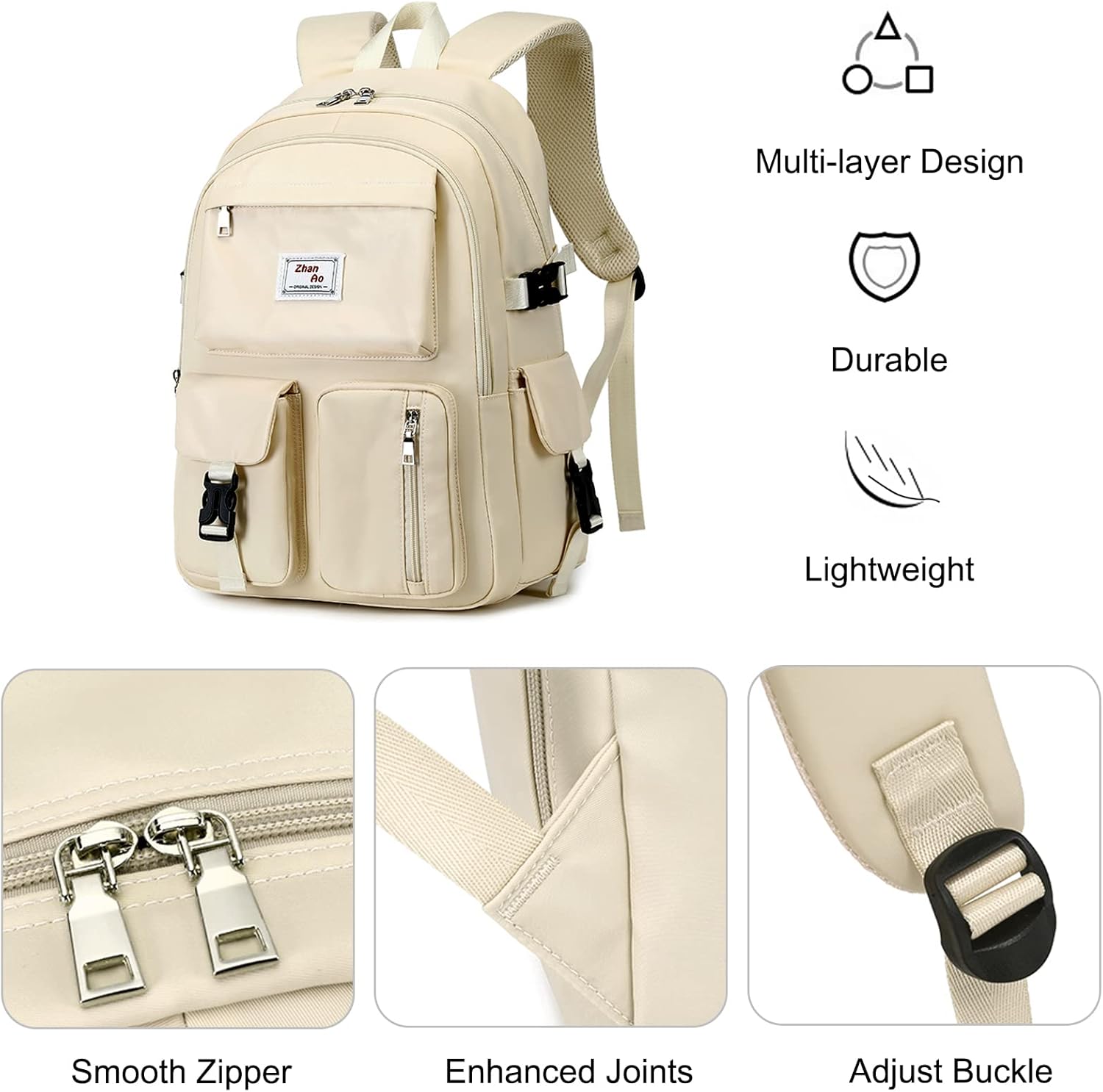 FANDARE Casual Backpack Girl Bag Daypacks Large Laptop Bag fit 15.6 inch Laptop Travel Rucksack Waterproof Polyester White