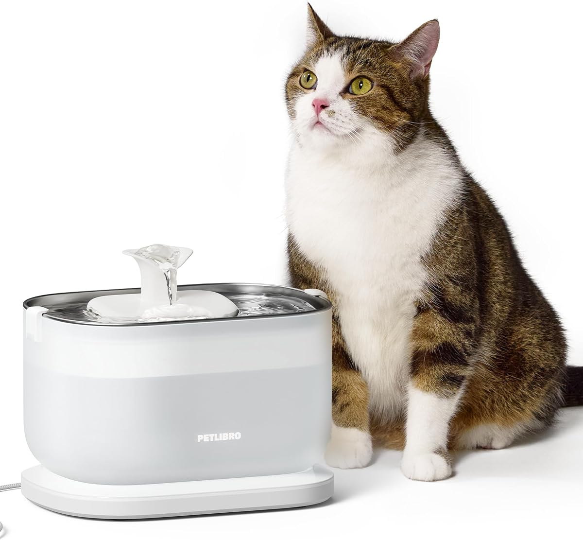 Cat Water Fountain, Cat Fountain Indoor Stainless Steel Tray, 2.5L/84oz Wireless Pump Pet Water Fountain, Cat Water Dispenser with Two Flow Modes, Pet Fountain for Drinking Easy Clean