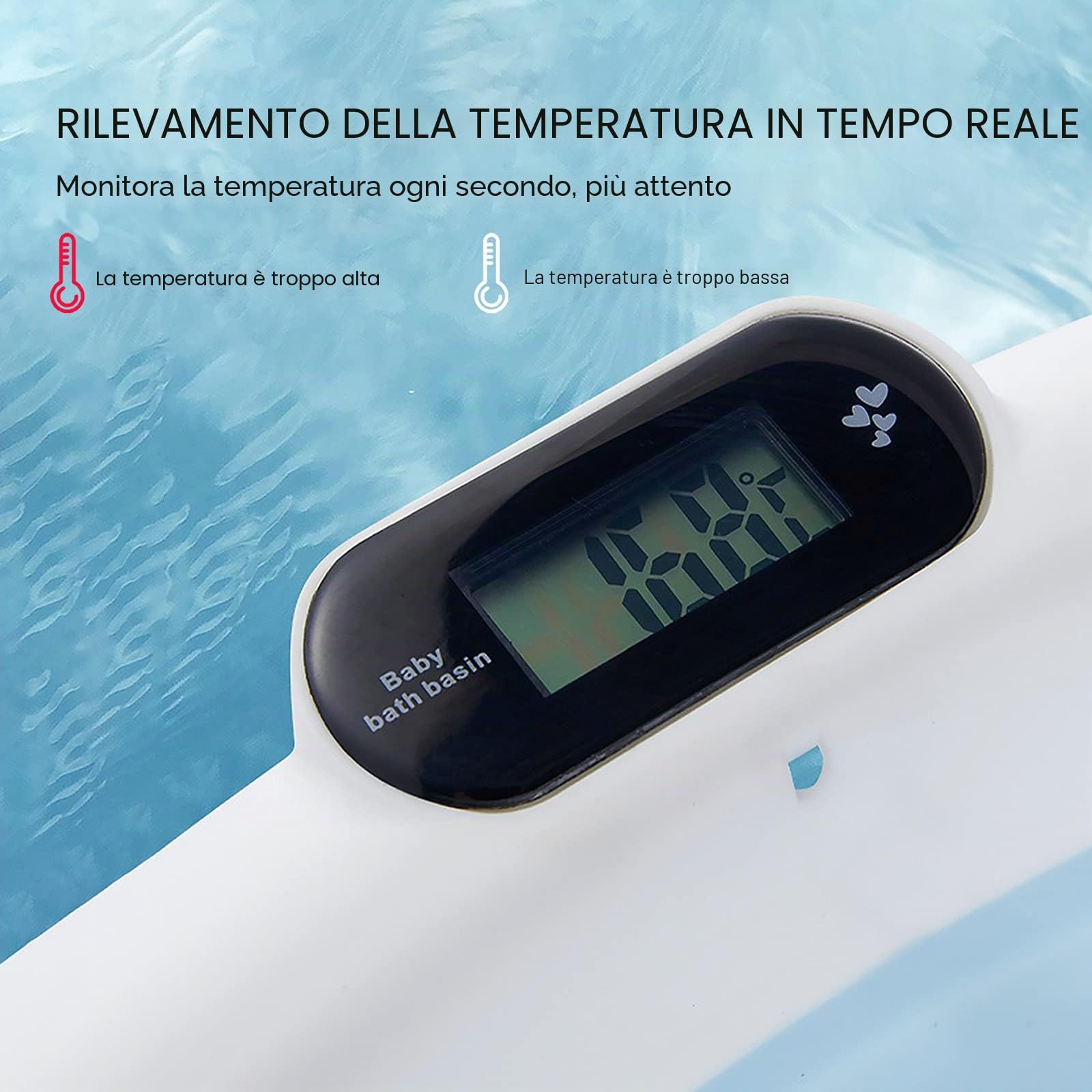 SONARIN Vasca da Bagno Pieghevole per Bambini con Indicatore di Temperatura,Vaschetta Bagnetto Antiscivolo Portatile con Cuscino e Tappo di Scarico per Neonati,Bambini Piccoli(Rosa)