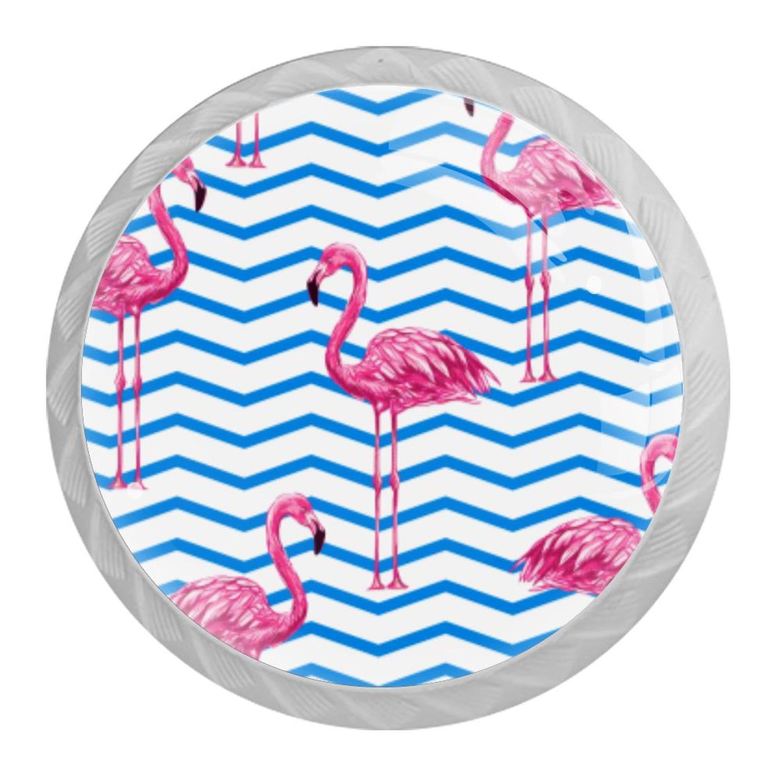 Tqmspg 4 Pieces Drawer Pulls Flamingos Stripes Background Door Knobs Dresser Handles for Kitchen Wardrobe Cupboard Hardware Furniture