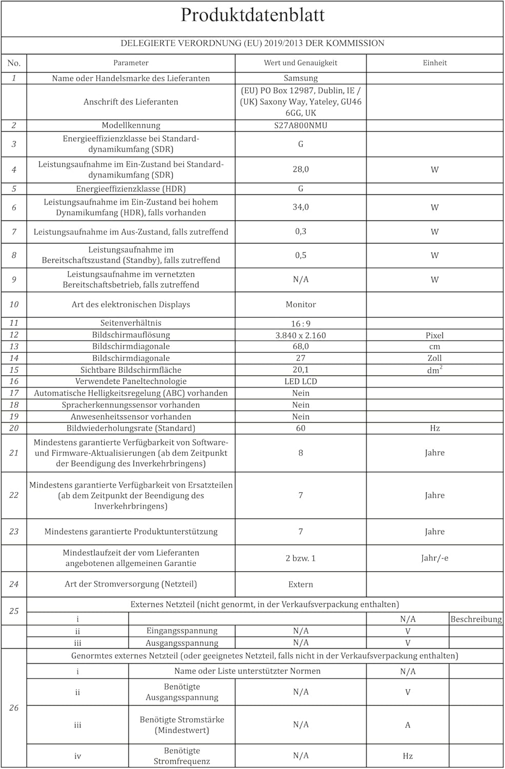 Samsung Monitor HRM S80A (S27A800), Flat, 27, 3840x2160 (UHD 4K), HDR10, IPS, Bezeless, 60 Hz, 5 ms, HDMI, Display Port, Ingresso Audio, HAS, Pivot, PIP, PBP, Flicker Free. Eye Saver Mode