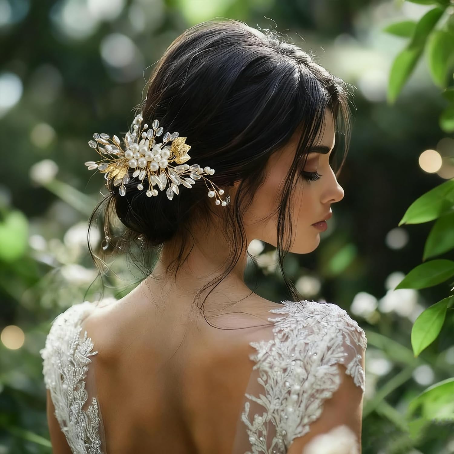 4 Pcs Crystal Wedding Hair Accessories GoldLeaf Shapes Hair Comb with Rhinestone Elegant Hair Pins and Pearls for Bride Bridesmaids Flower Girls Bridal Women Gold