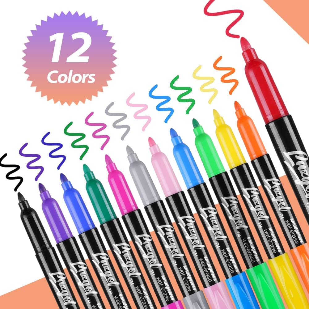 Wet Erase Markers, Bulk Pack of 16 (12 Colors) Fine Tip Overhead Transparency Smudge Free Markers for Dry Erase Whiteboard, Refrigerator Calendars, Glass and Films, Erase with Water - Image 2