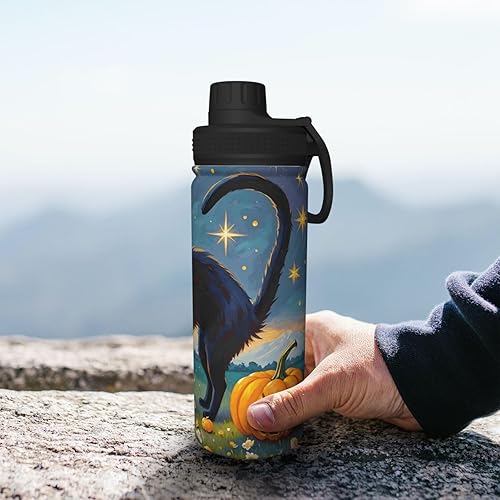 Miniatura 8 de Hervidor de agua aislado de acero inoxidable con diseño de gato y calabaza, botella de agua divertida con impresión, ideal para deportes y viajes