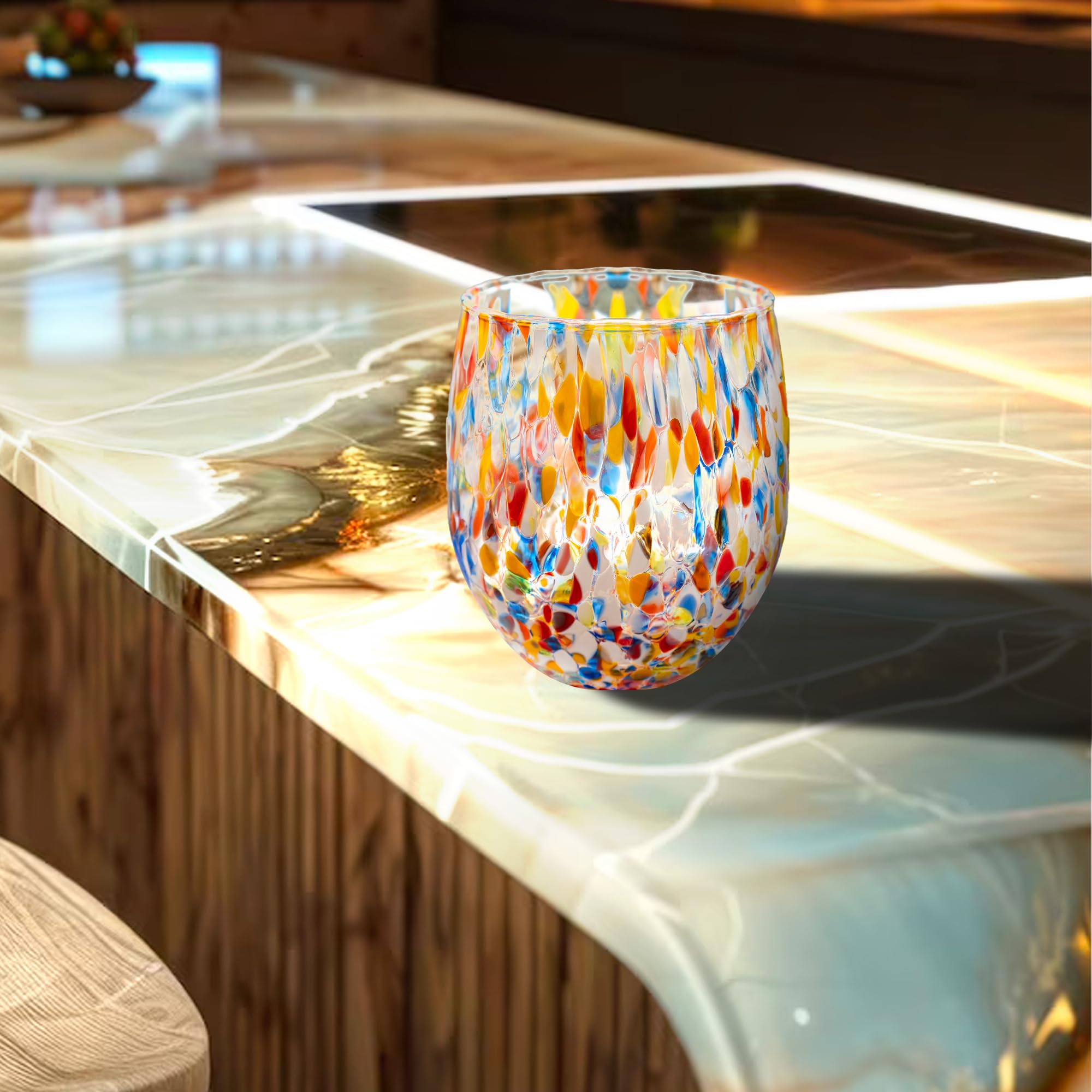 MurArt Bicchieri di Murano Millefiori Set da 6 bicchieri da 400ml Collezione Onde in vetro soffiato a mano in lavorazione artigianale
