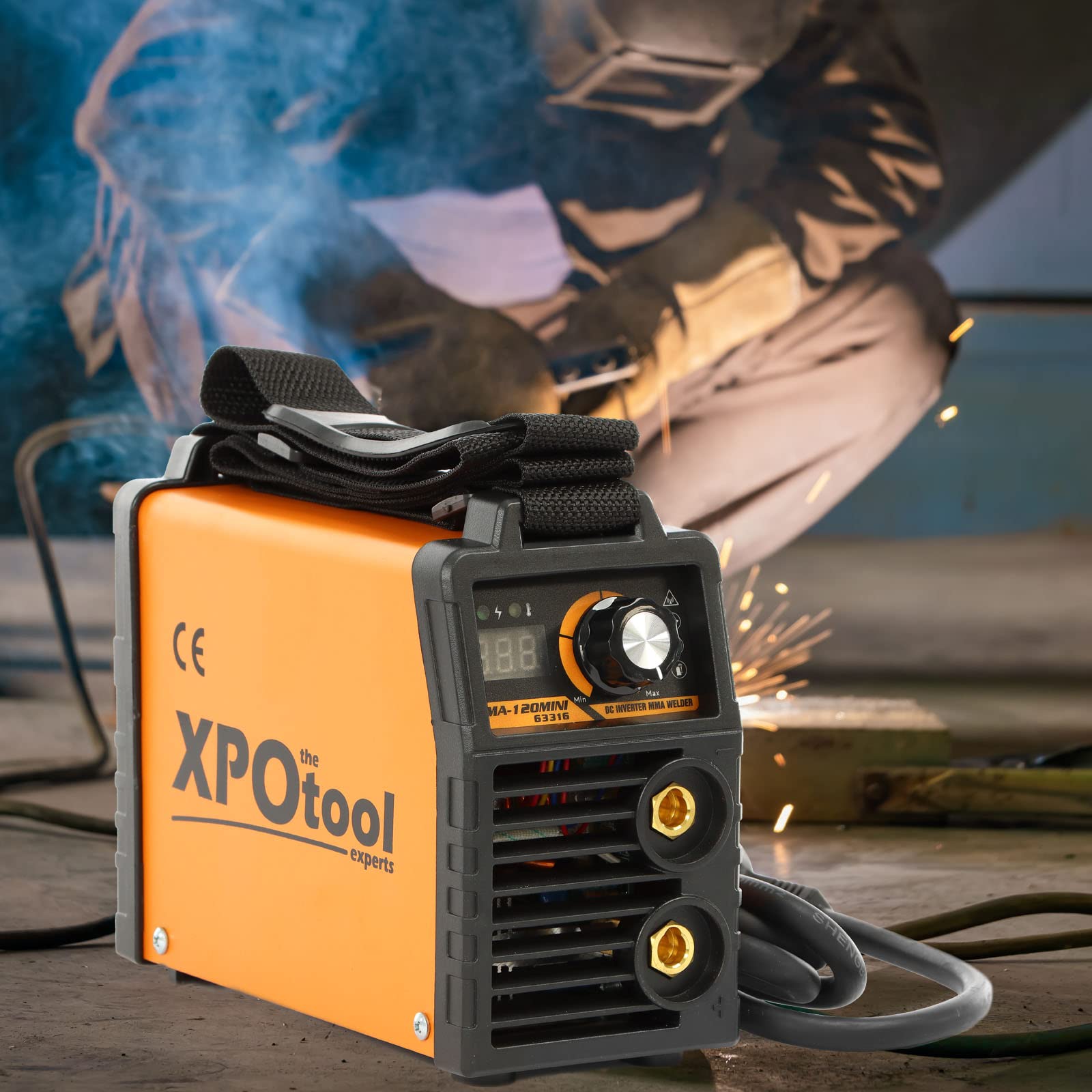 XPOtool Tragbares MMA Elektroden Schweißgerät 20-120A IGBT Inverter, E-Hand Schweißgerät mit Zubehör, Schweissgerät mit Arc-force-, Hot-start- und Anti-stick-Funktion