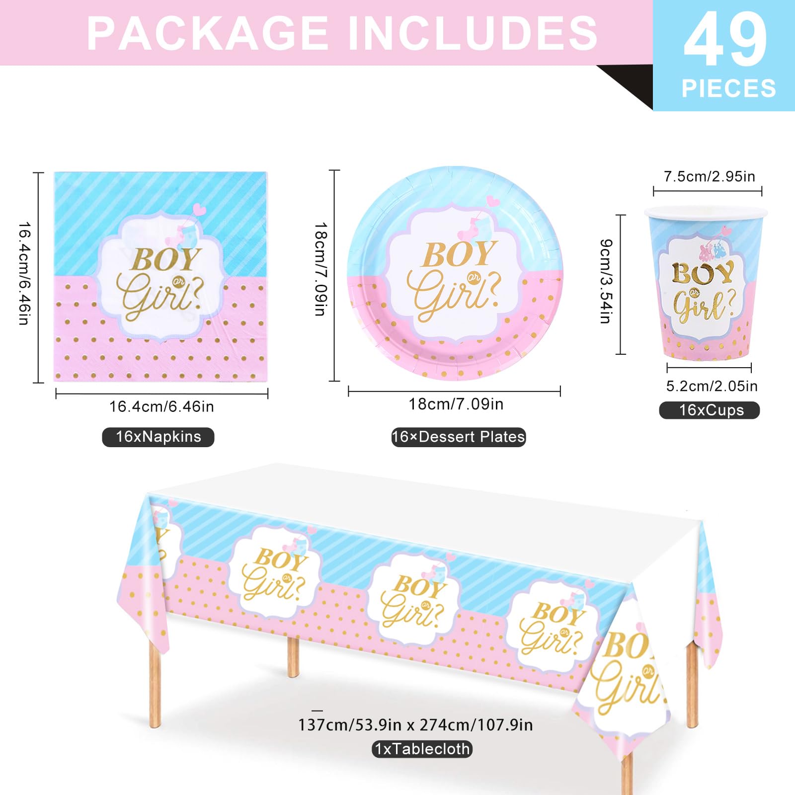 Bikasun Gender Reveal Party Tableware Set for 16 Guests, Paper Plates, Napkins, Cups, Table Decoration - Image 3