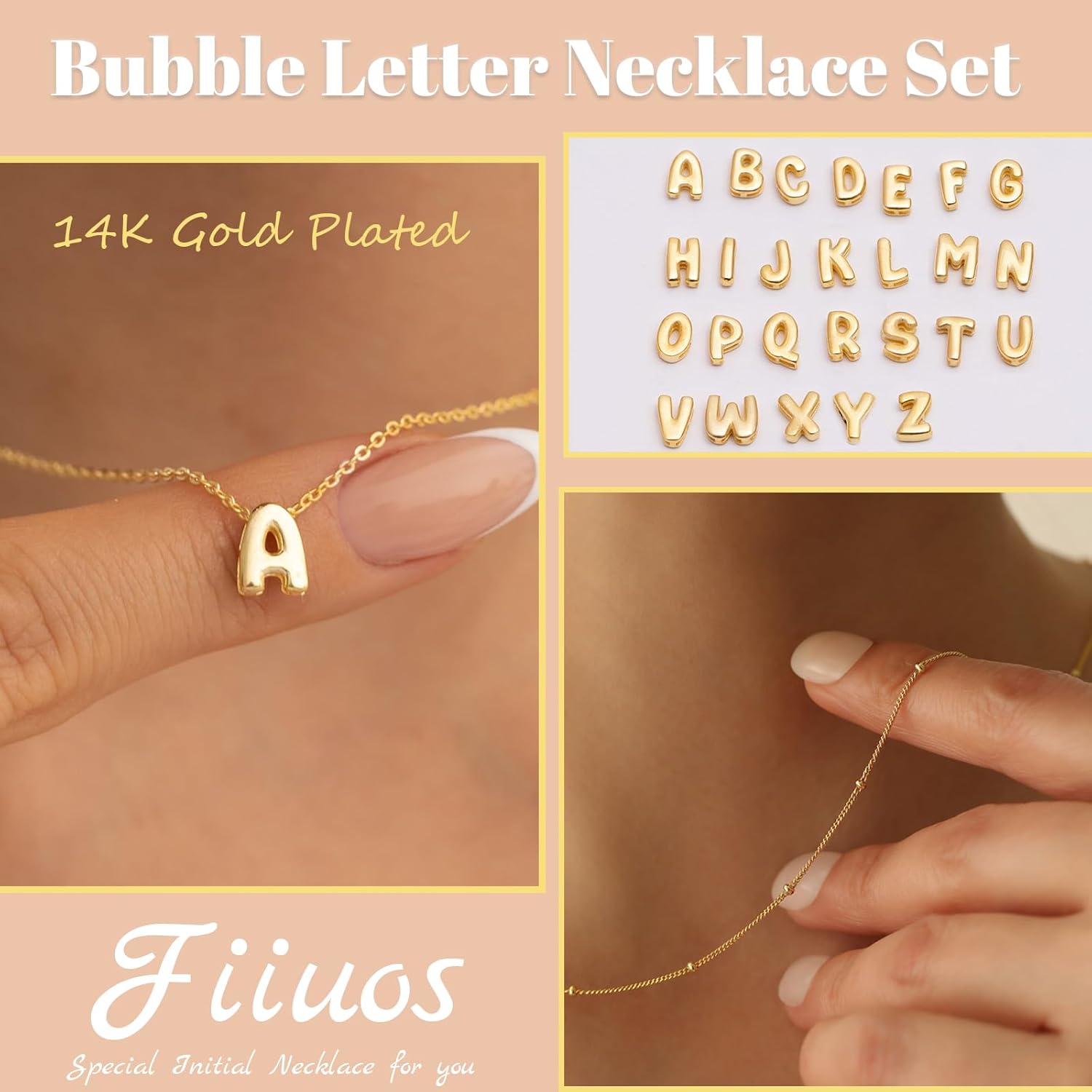 Bubble Letter Necklace Layered Initial Necklace for Women 14K Gold Plated Small Balloon Pendant Necklaces Cute Name A-Z Choker Necklaces Personalized Jewelry Gift - Image 5