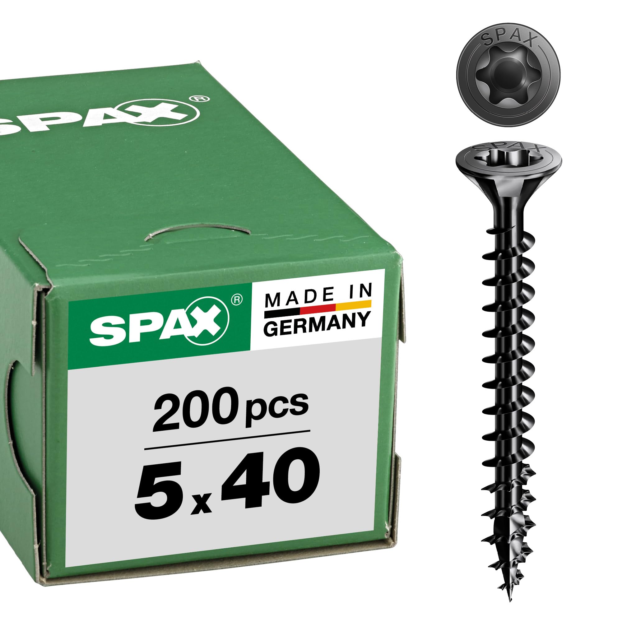 Spax Universalschraube, Senkkopf, schwarz, T-STAR plus, Vollgewinde (5x40 mm 200 Stück)