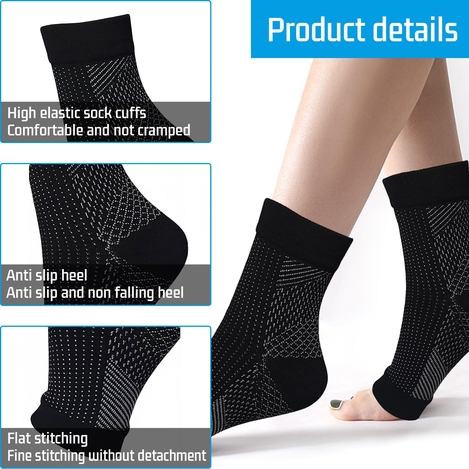 2 Pares Calcetines de Compresión Ortopédicos, Calcetines Compresivos para Mujer y Hombre, Calcetines para Fascitis Plantar y Neuropáticos