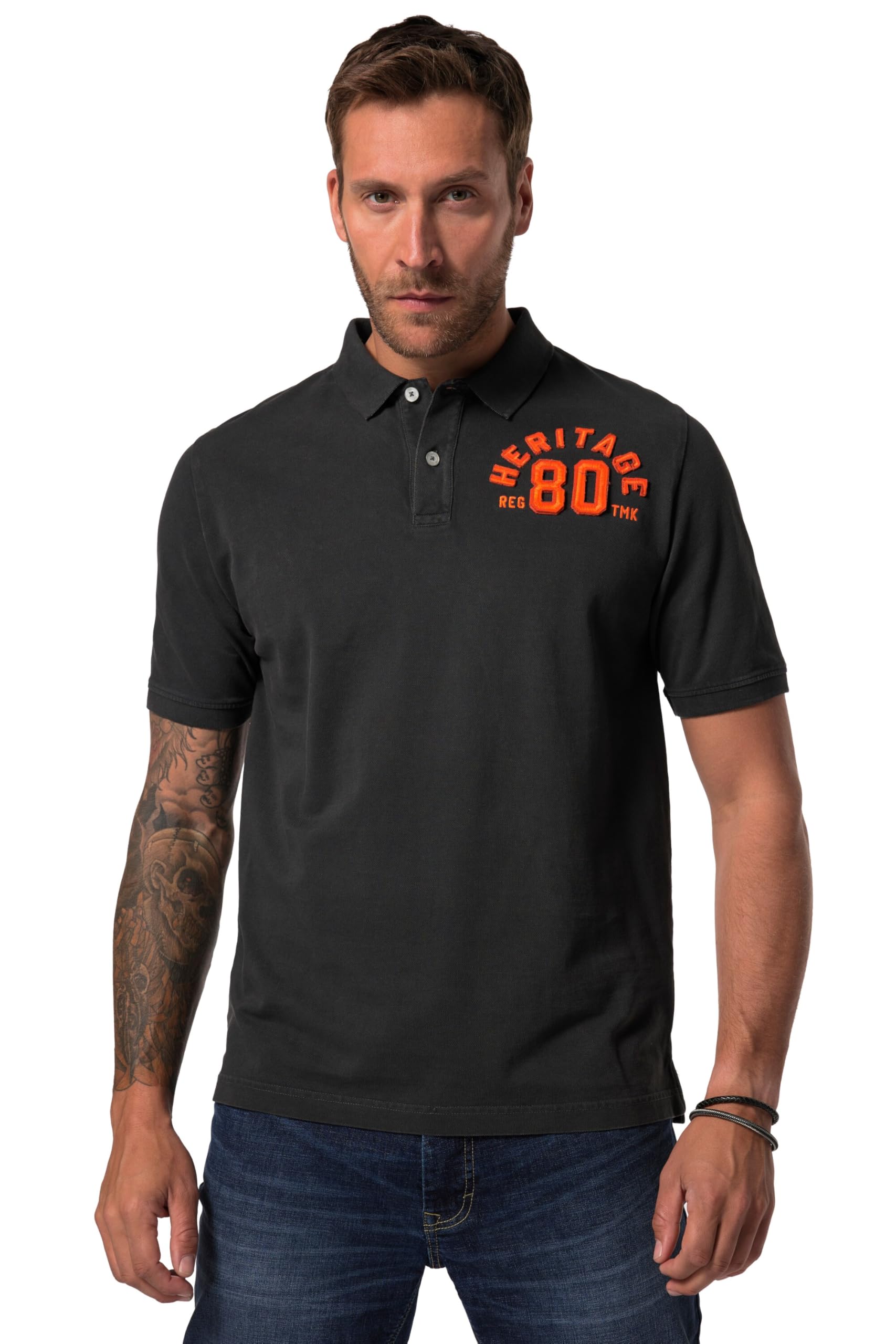 JP 1880 Herren große Größen Übergrößen Menswear L-8XL Poloshirt, Halbarm, Piqué, florales Muster, Vintage Look 834879