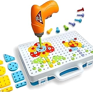 ادوات تركيب وبراغي تعليمية للأطفال من Next Store – مجموعة STEM لتنمية المهارات الحركية والإبداع – مفك كهربائي وقطع ملونة – أداة تعلم ممتعة في حقيبة محمولة.