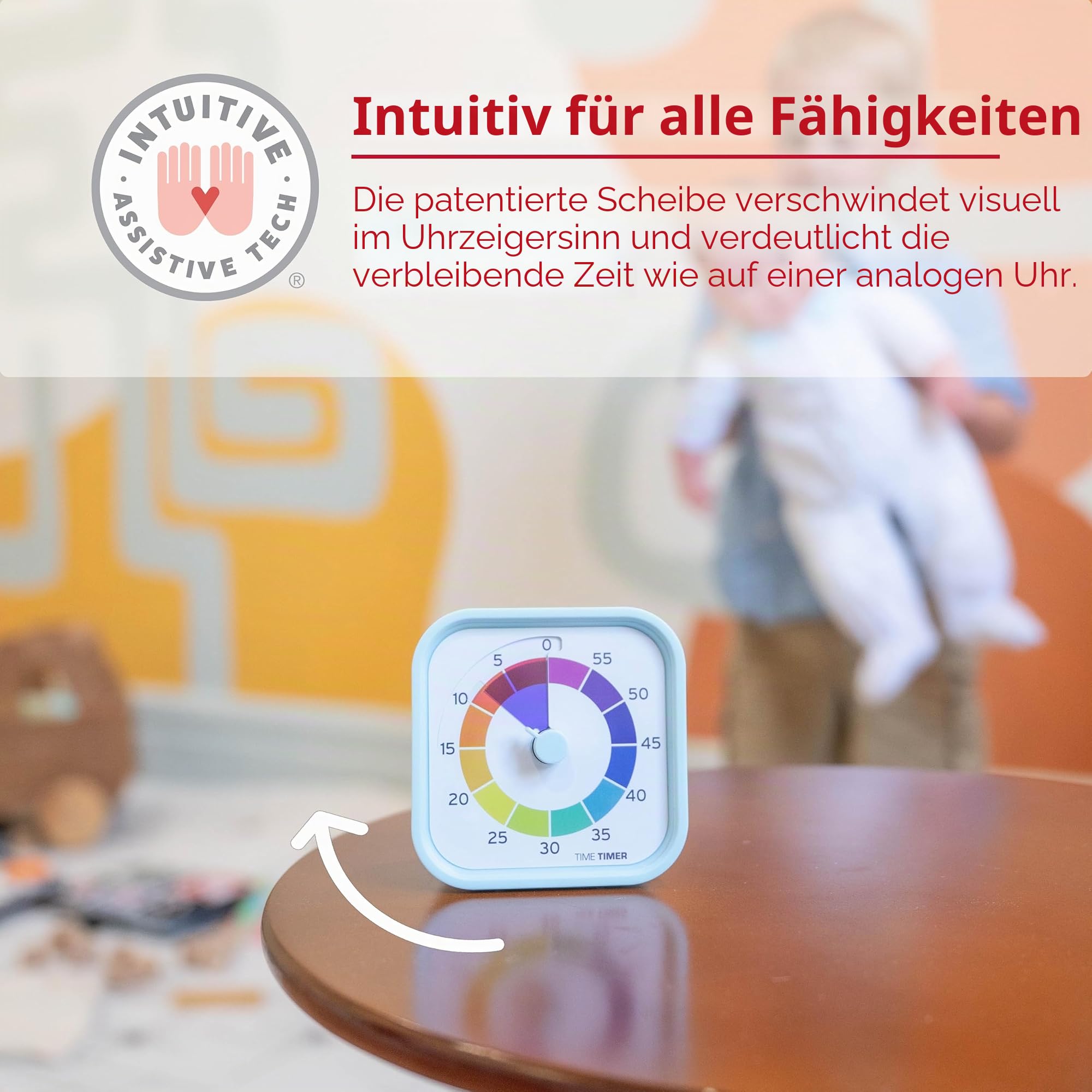 Time Timer MOD – Home Edition – Regenbogenrad – individuelle Größe, visueller Countdown-Timer mit 5 Minuten Farbsegmenten für Kinder, Kleinkinder, Studenten, mit leisem Betrieb (Mehrfarbig)
